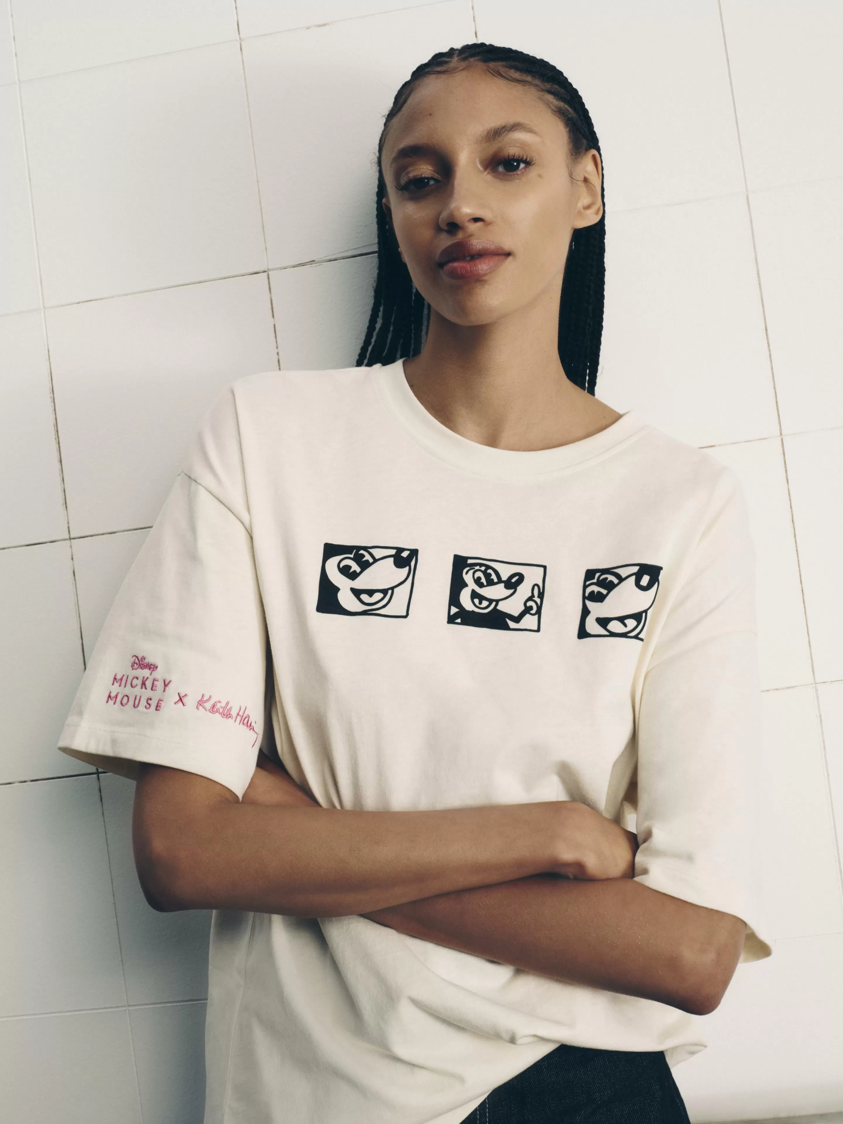 Primark Tops Und T-Shirts | „Disney Mickey Maus X Keith Haring“ T-Shirt Im Oversized-Look Weiß