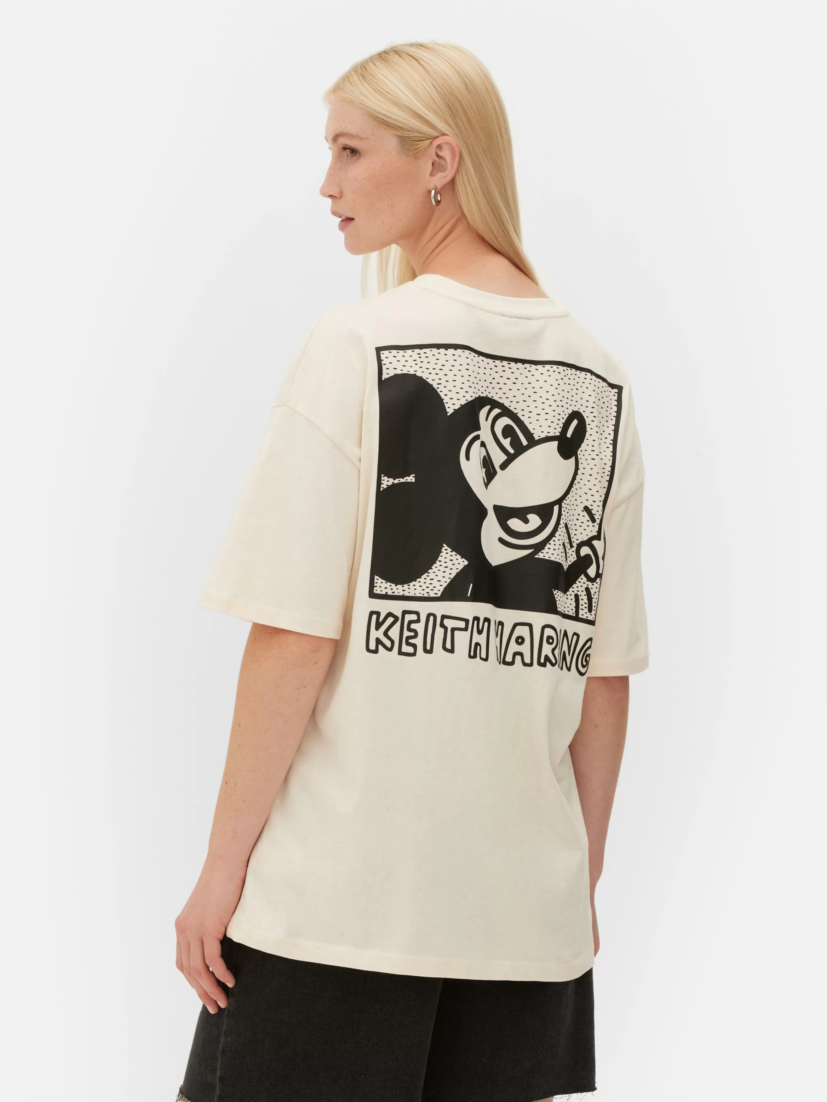 Primark Tops Und T-Shirts | „Disney Mickey Maus X Keith Haring“ T-Shirt Im Oversized-Look Weiß