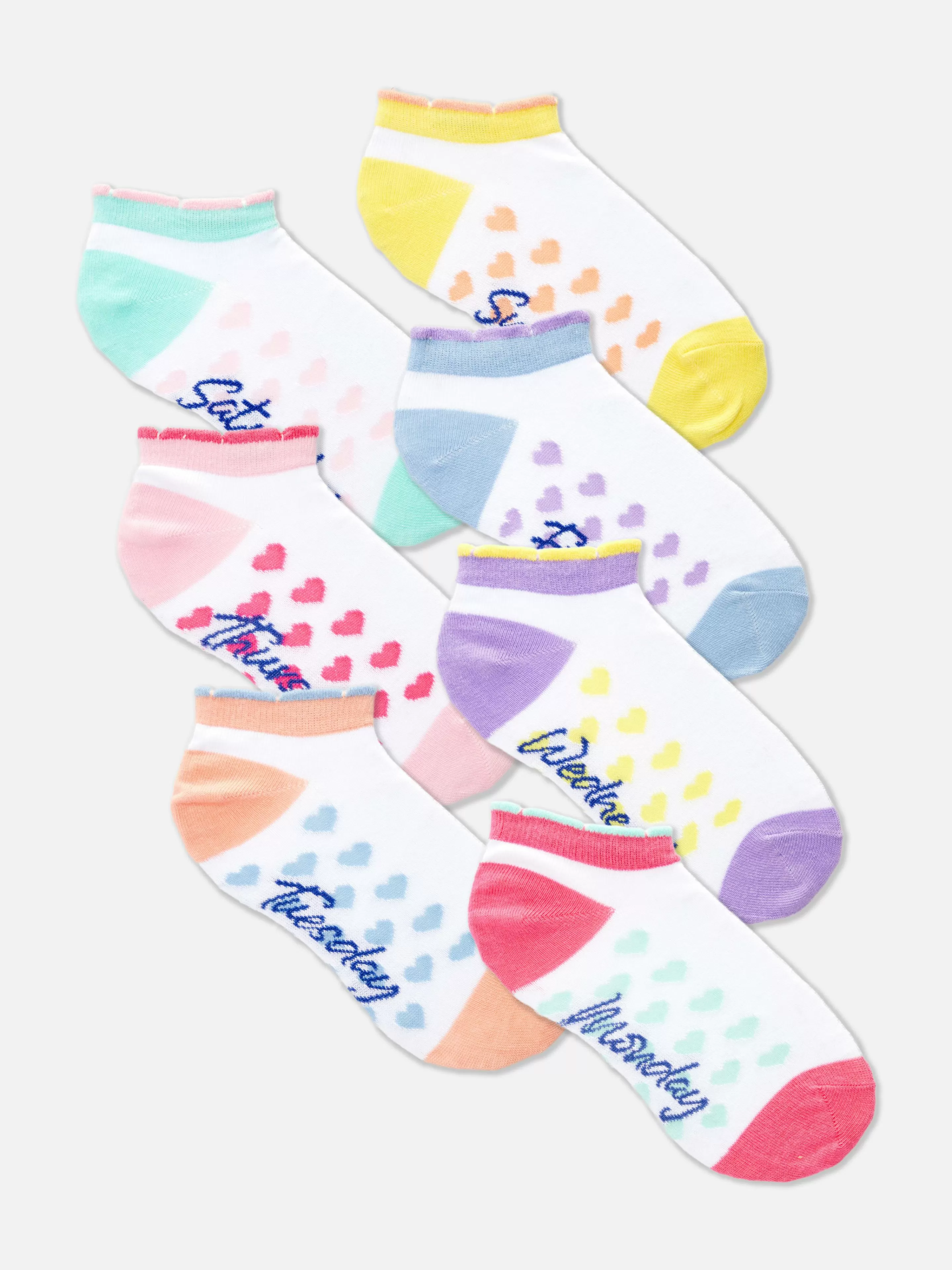 Primark Socken Und Strumpfhosen | Sneakersocken Mit Wochentagen, 7er-Pack Weiß